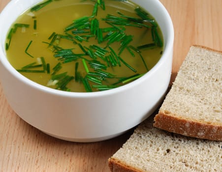 Vegetable soup with bread.