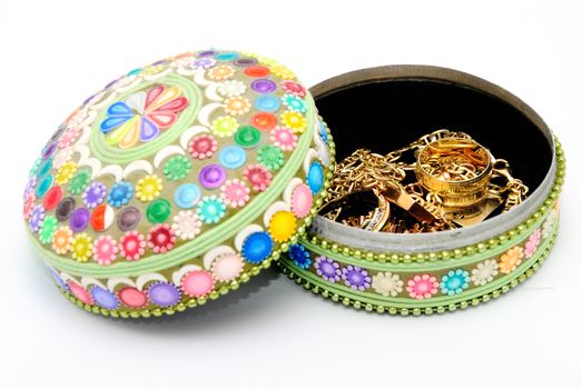 Detail image of decoration jewel boxes with chainlet.