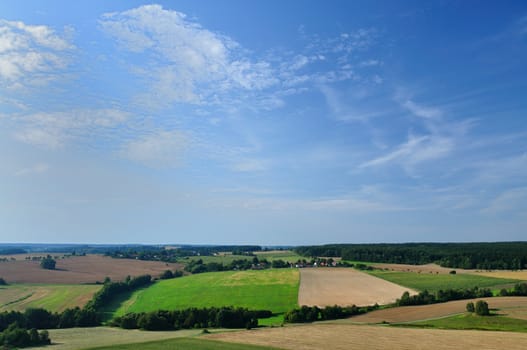 View on the fields and meadow in Middle Bohemia (Czech Republic).