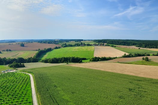 View on the fields and meadow in Middle Bohemia (Czech Republic).