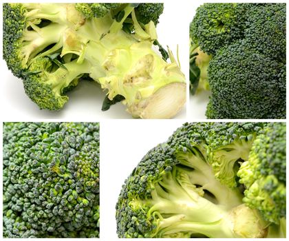 Collage with various peaces of broccoli.