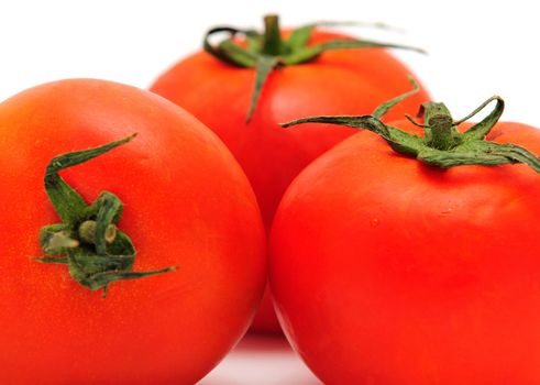 Fresh tomatoes placed on the white background.