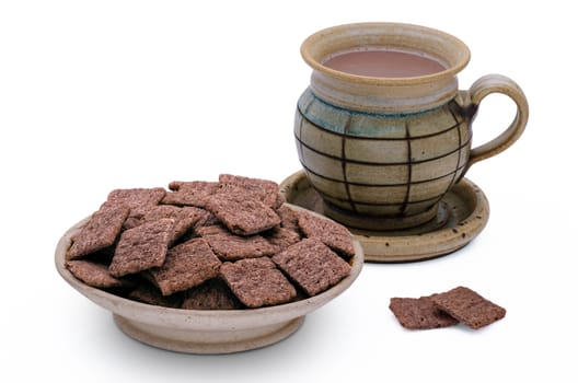 Red rice crackers on white background