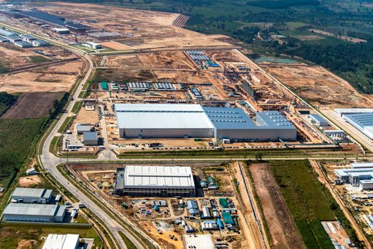 Industrial estate land development aerial view