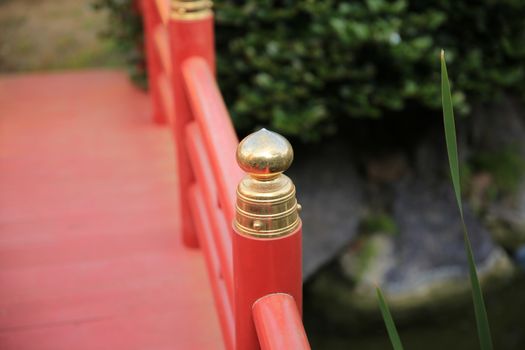 Red Japanese Bridge in the Japanese Garden in Monaco