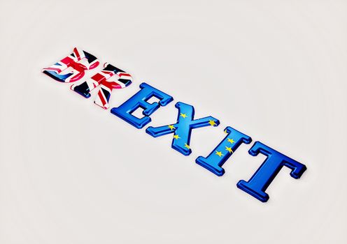 Glossy three-dimensional inscription Br Exit on dimensional background. 3D illustration.