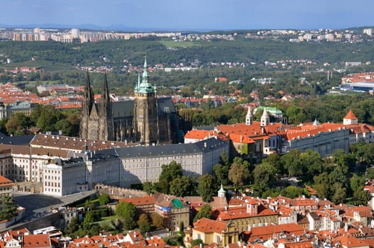 Prague castle and St. Vitus Cathedral in Prague.