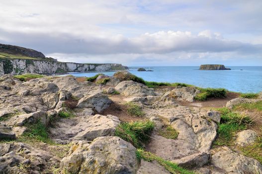 Carrick-a-rede island landscape in Northern Ireland.