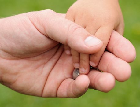 Adult hand keeping the child hand.