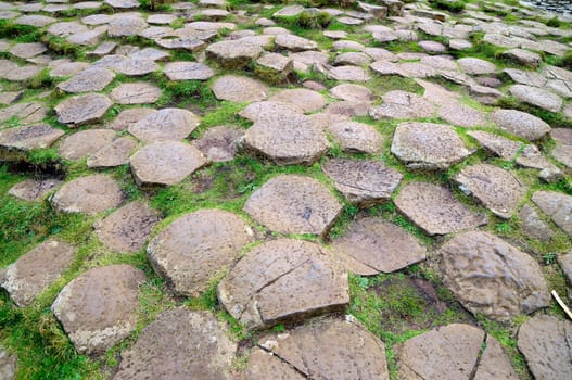 Closeup shot of Giants Causeway stones.