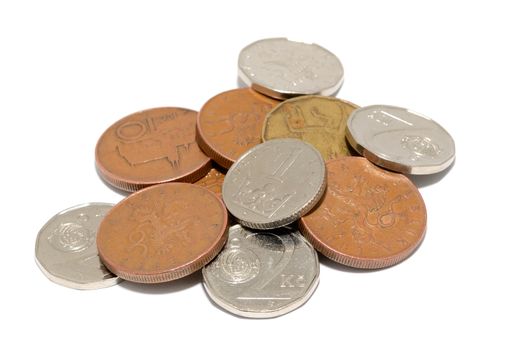 Macro shot of czech coins isolated on a white background.