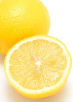 Closeup shot of lemons on the white background.