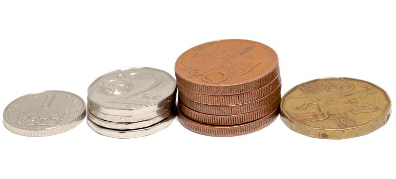 Macro shot of czech coins isolated on a white background.