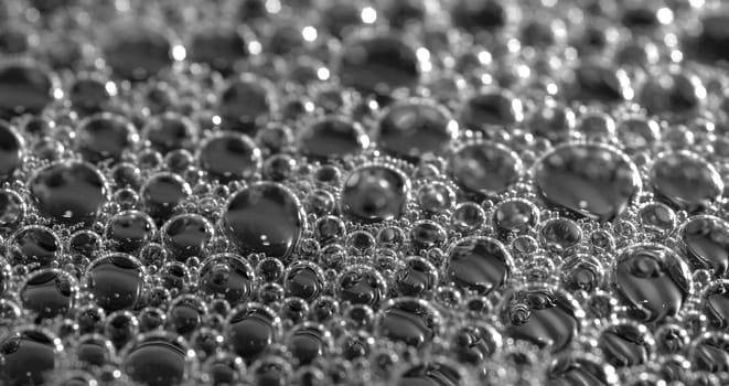 Black and white background shot with bubbles made from soap.