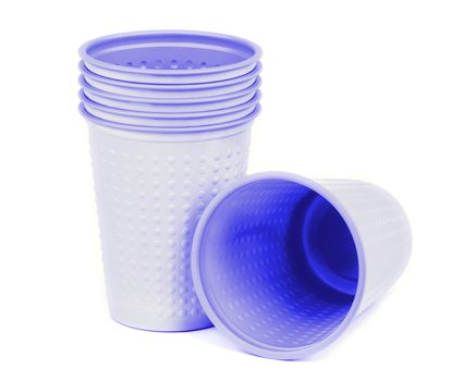 Purple Disposable Plastic Cups isolated on white background