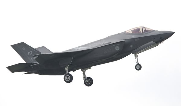 LEEUWARDEN, THE NETHERLANDS -MAY 26: F-35 fighter during it's first test in Europe on May 26, 2016 in Leeuwarden. It is the world's most advanced multi-role fighter.