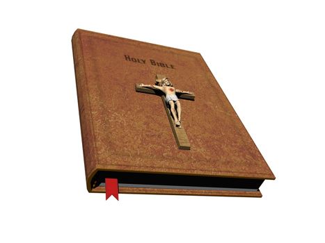 brown bible with a cross engraved on it isolated in white background