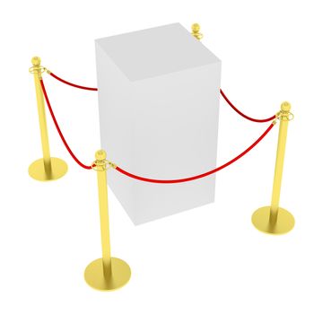 Empty showcase with tiled stand barriers for exhibit. Isolated on white background. 3D illustration