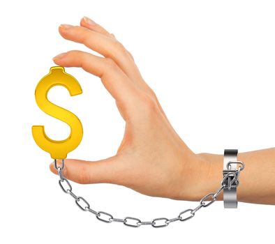 Chained hand holding dollar icon isolated on white background