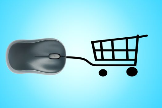 Shopping cart and computer mouse, concept of online shopping