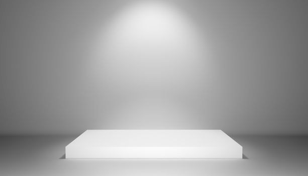 Pedestal with light source, 3D illustration. Exhibition template background