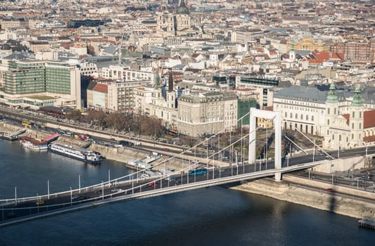 Aerial View of Budapest and the Danube River with Elisabeth Bridge as Seen from Gellert Hill Lookout Point