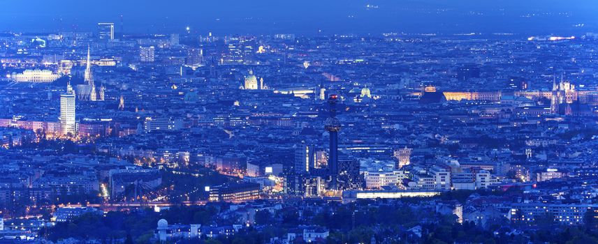 Panorama of Vienna at night. Vienna, Austria.