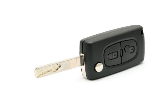 Remote black key car placed on a white background.