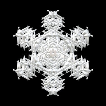 White silver snowflake isolated on a black background.