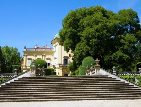 View from the down side of the stairs on the Buchlovice castle.