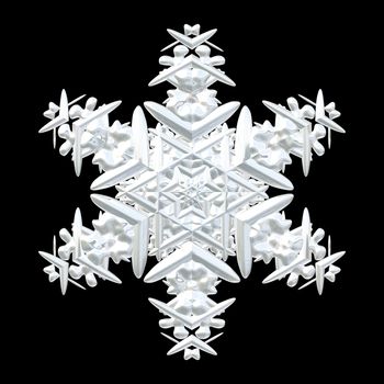 White silver snowflake isolated on a black background.