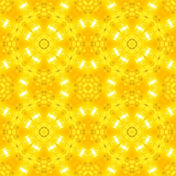 Yellow kaleidoscope floral abstract seamless background illustration.