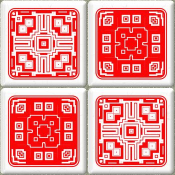 Old retro red and white cube tiles background with patterns.