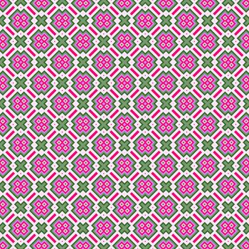 Seamless retro purple square pattern with green crosses. 