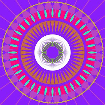 Colorful Mandala circle on a blue background.