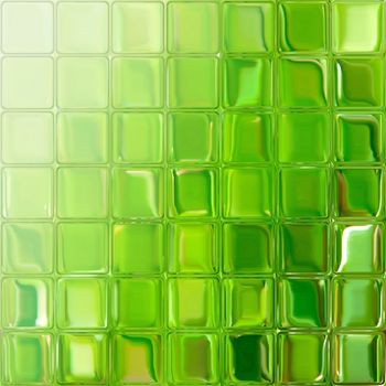 The green tiles from the shiny colorful glass blocks.