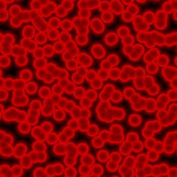 Extreme closeup of a red blood cells on a black background. Abstract illustration. 