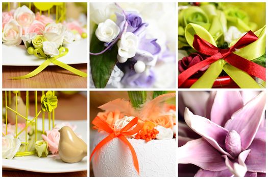 Collage image with spring and summer interior decoration.