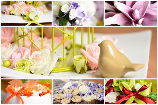 Collage image with spring and summer interior decoration.