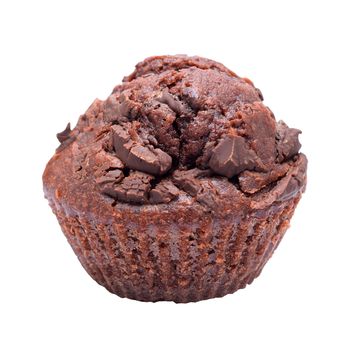 Macro shot with chocolate muffin isolated on a white. 