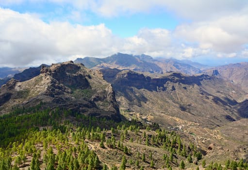 Gran Canaria mountain landscape. View from Roque Nublo peak.