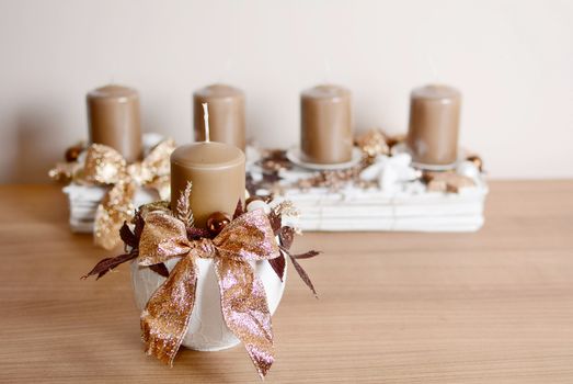 Interior Christmas home decoration on the table.