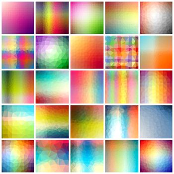 Collage set of an abstract colors polygonal triangle patterns.