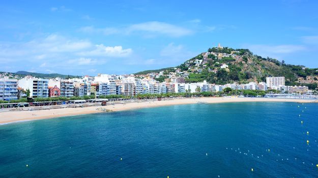 Beach and clear sea in the Blanes town in Spain (Catalonia, Costa Brava)