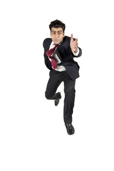Man in suit jumping running