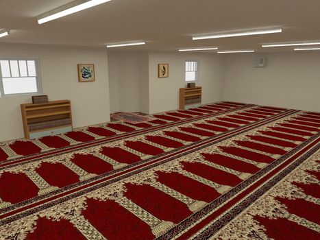 Interior mosque in 3D