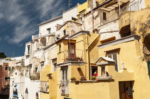 colored building in the island of Prcida, Naples Italy