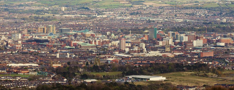 Aerial panorama of Belfast. Belfast, Northern Ireland, United Kingdom.