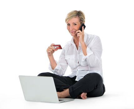 woman doing shopping on line with credit card