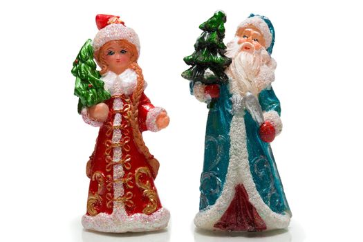 The photograph depicts Santa Claus and Snow Maiden